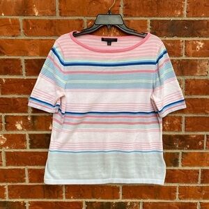 Brooks Brothers Womens XL Pink Multicolor Stripe Knit Short Sleeve Top